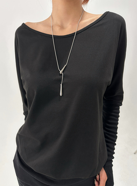 atmshop极简冷淡风银色y形水滴抽拉长项链百搭小众毛衣链