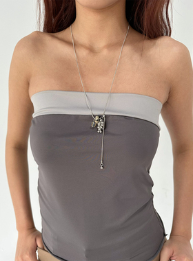 atmshop时髦精致斑点石珠串吊坠抽拉流苏长项链ins高级小众多戴法