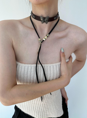 皮质choker辣妹甜酷叠戴颈圈