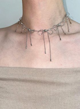 芭蕾流苏蝴蝶结项链锁骨链