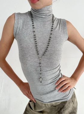 atmshop暗黑哥特风十字架吊坠亚文化串珠项链嘻哈y2k长款毛衣链