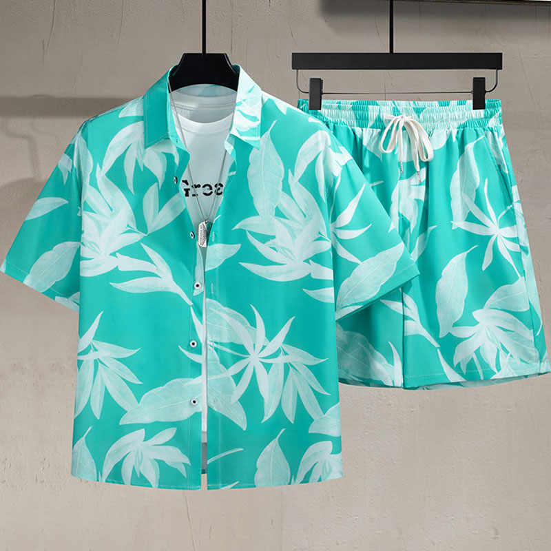 350斤特大码短袖短裤套装男外穿痞帅沙滩度假穿加肥加大衬衫肥仔 - 图3