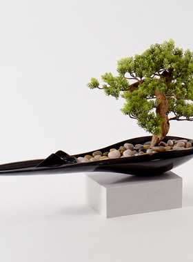 新中式风金属迎客松大堂软装饰品