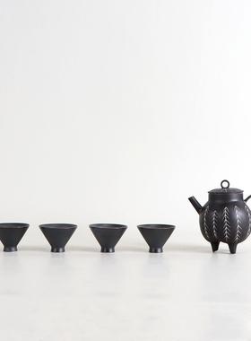 新中式黑色陶瓷茶具摆件