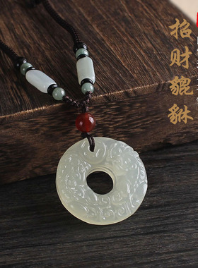 复古阿富汗玉石招财貔貅吊坠项链高档长款毛衣链百搭大气男女