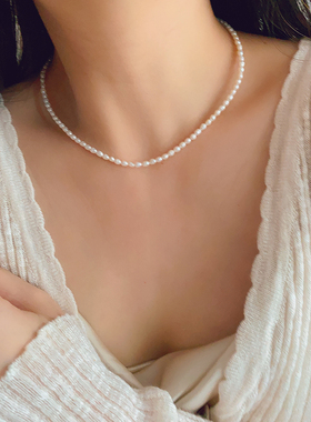 925纯银爱心极简迷你珍珠项链