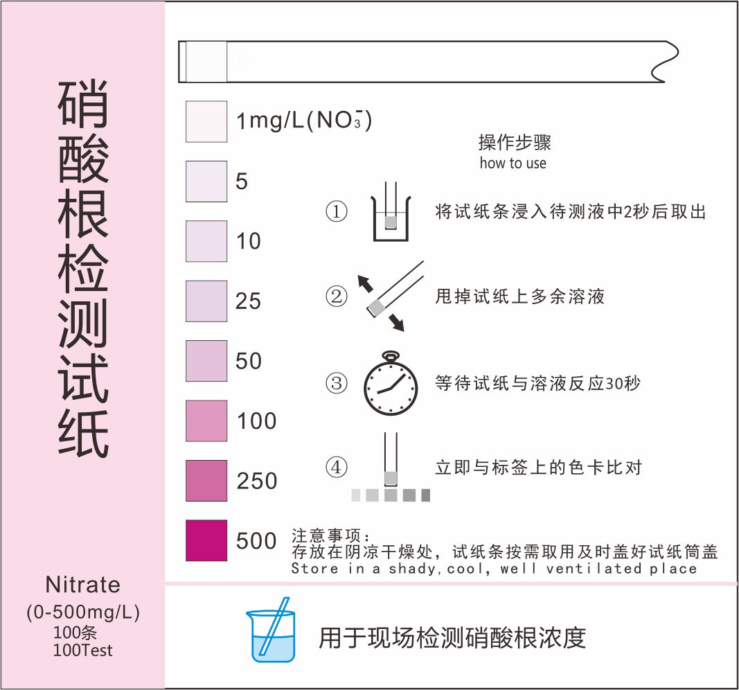 硝酸盐检测试纸0-500mg/L污水废水监测食品切削液水族鱼缸测试条 - 图0