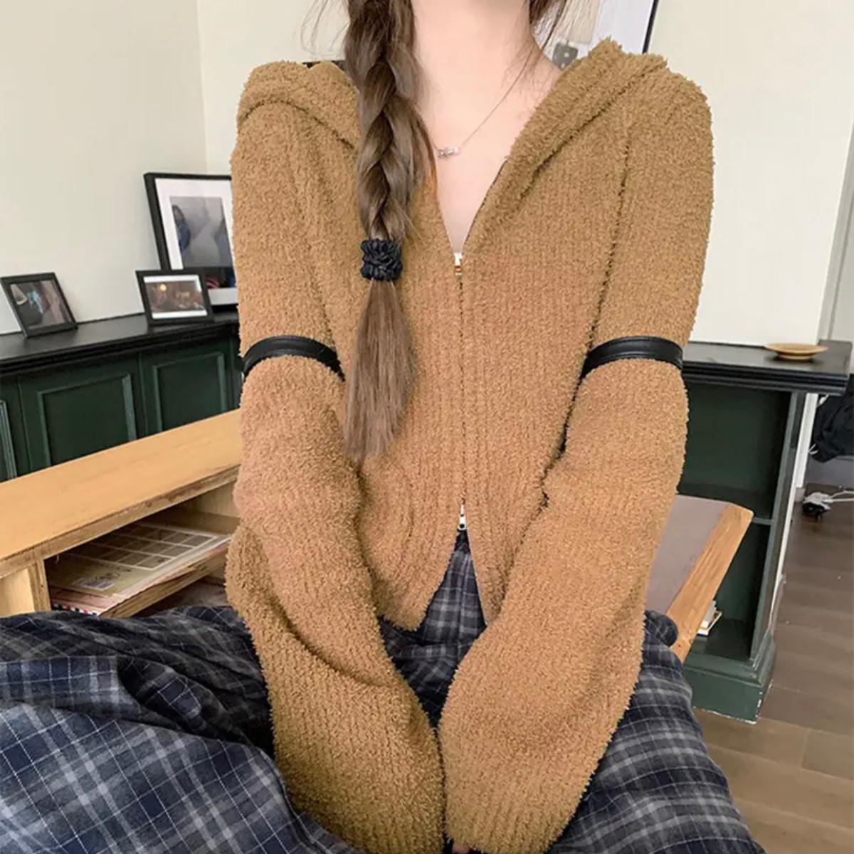 2025秋冬新款美拉德软糯毛衣连帽针织开衫拉链外套短款外搭上衣女,淘宝优惠券,粉丝福利购,淘宝优惠卷