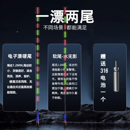 梦者电子漂芦苇夜光漂高灵敏日夜两用柔光高亮不花眼醒目夜钓浮漂 - 图0
