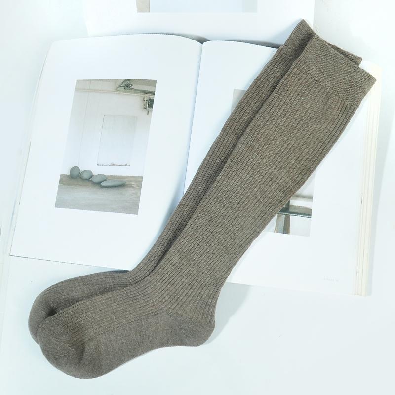 80%羊绒保暖无骨羊毛堆堆袜瘦腿螺纹秋冬薄暖 美利奴羊绒长筒女袜 - 图0