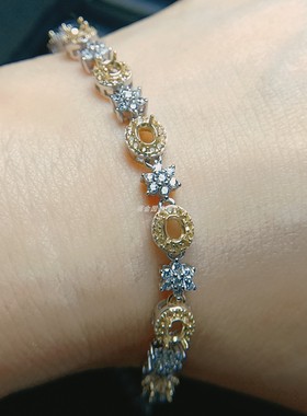 18k时尚风纯银白金宝石手链