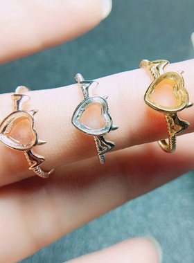 S925银戒指空托心形5*5/6*6mm