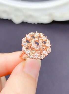 S925银群镶戒指空托 椭圆形3*4mm镀18K白金玫瑰金黄金色 女 镶嵌