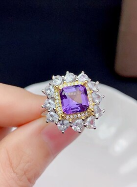 豪华S925银双色款 戒指 吊坠枕方8*8MM 套装女 空托 银饰 代镶