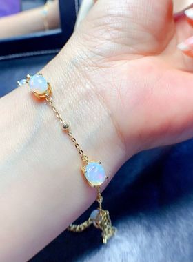 简约S925纯银手链 6*8mm椭圆形 银空托 镀白金玫瑰金黄金色 女