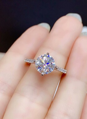 2克拉莫桑钻款S925银 镀18K白金 圆8mm 银托 女戒 钻戒 空托 代镶