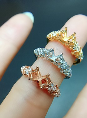 S925银戒指空托圆5圆6mm