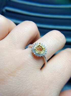 女生925银空托戒指圆形5*5