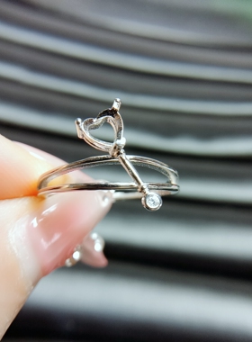 女生925银戒指空托5*5心形