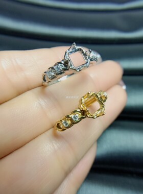 女925银正方空托戒指6*6