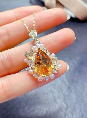 S925银套装戒指+吊坠空托 水滴10*14mm镀18K白金玫瑰金黄金色镶嵌