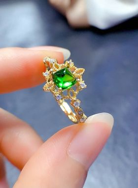 S925银戒指空托 倒角正方5*5mm镀18K白金玫瑰金黄金色 女 镶嵌