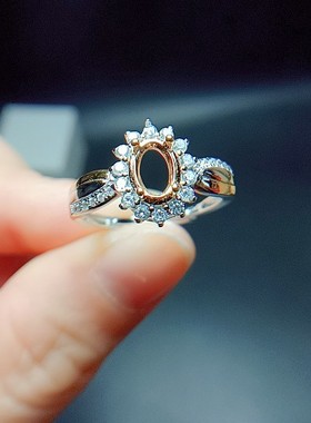 S925银戒指空托椭圆形4*6mm