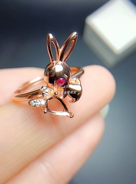 S925银小兔子戒指空托水滴4*6mm