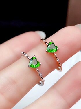 纯银镀18k白金心形女戒