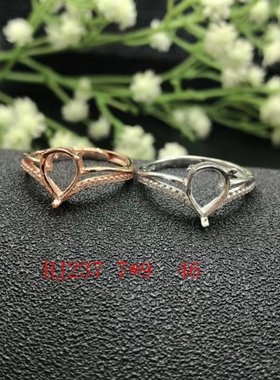 精工纯银镀18k白金水滴戒托