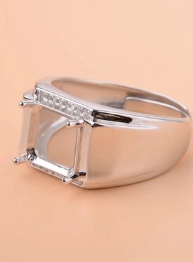 精工纯银镀18k白金男戒