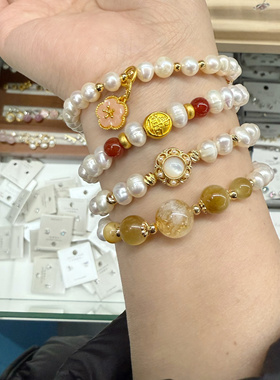 天然淡水珍珠手链女款多宝珠子手串小众设计感高级轻奢精致送礼物