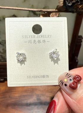 闪亮通体纯银新款耳饰925纯银耳钉精致蝴蝶结小巧简约小动物耳钉