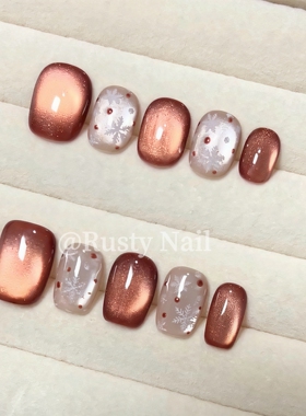 秋冬氛围感雪花猫眼纯手工穿戴甲
