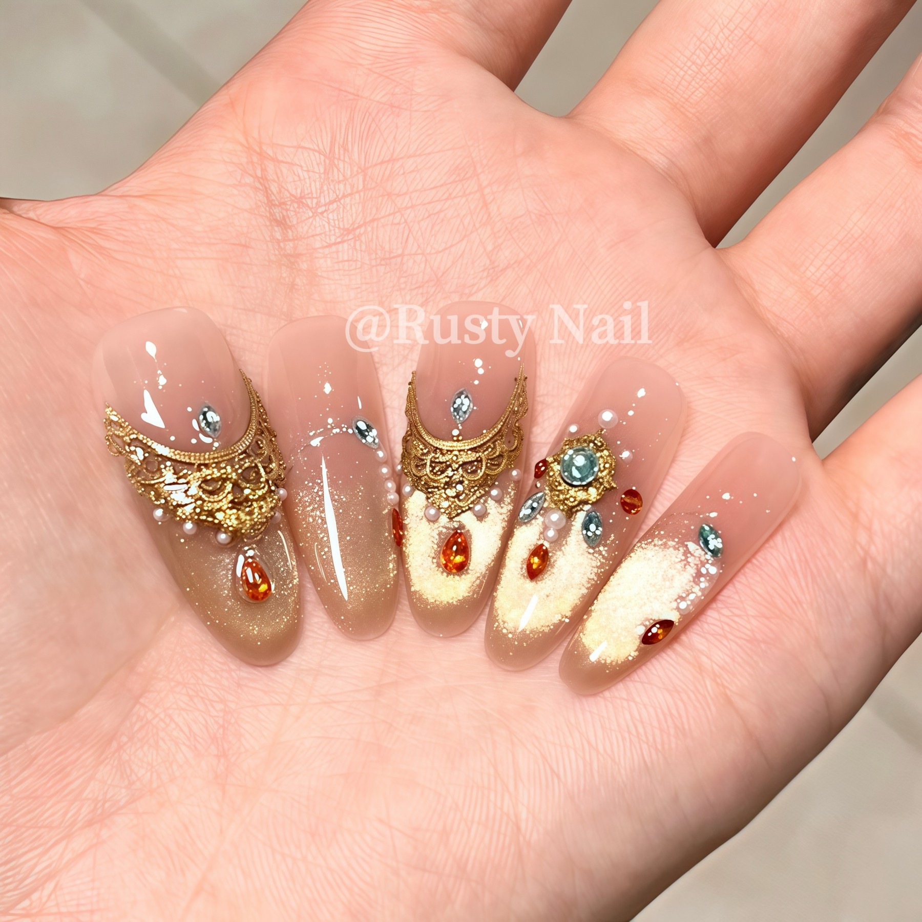 【西域公主】贵气轻奢金色猫眼纯手工穿戴甲敦煌风高级感美甲贴片,淘宝优惠券,粉丝福利购,淘宝优惠卷