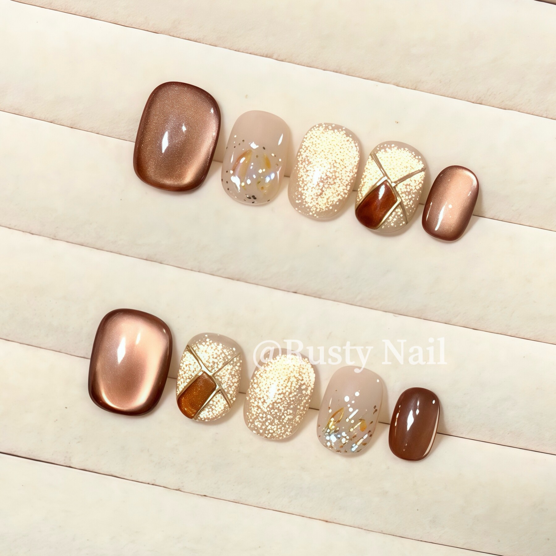 【现货】美拉德风猫眼手工穿戴甲短款爆闪碎钻高级感显白美甲贴片,淘宝优惠券,粉丝福利购,淘宝优惠卷