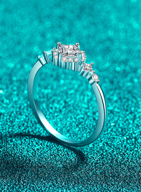 S925纯银莫桑钻石戒指女正方几何高级设计感清冷感轻奢送女友