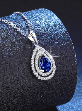 培育祖母绿S925纯银天使之泪莫桑石项链红宝石蓝宝石项链