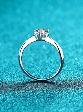 S925纯银戒子女简约异形心形戒环莫桑石戒指情侣送女朋友莫桑钻戒