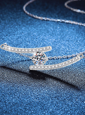 925纯银项链莫桑石吊坠韩版双子座微笑1克拉莫桑钻石项链女