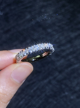 s925纯银满镶莫桑石戒指男女百搭豪华高级感指环满钻排戒