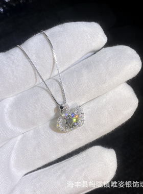 热销一克拉莫桑钻石项链S925纯银天鹅项链女锁百搭骨链