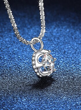 s925纯银吊坠莫桑钻项链闪耀皇冠菜花链1克拉2克拉D色莫桑石项链