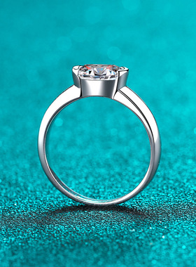 S925纯银女简约欧美款鸽子蛋莫桑石戒指介子求婚指环莫桑钻戒指