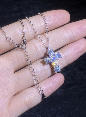 莫桑石十字架项链吊坠s925纯银韩式轻奢设计高级感欧美配饰锁骨链