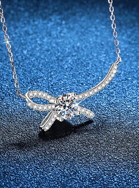 925纯银项链莫桑石吊坠韩版小香风蝴蝶结锁骨链D色莫桑石项链