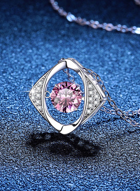 925银项链进口彩色莫桑石1克拉几何体跳动的心莫桑钻石项链