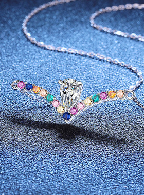 s925纯银项链莫桑石时尚V形水滴吊坠 1克拉D色莫桑钻石项链