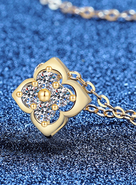 中古风轻奢莫桑石项链s925纯银镶钻吊坠简约四叶草项链时尚锁骨链