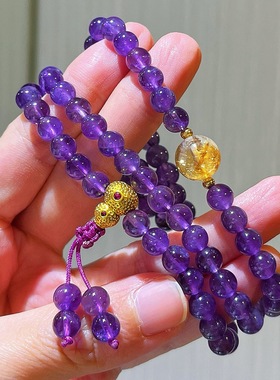 6mm复古天然高品质皇家紫紫水晶黄水晶毛衣链项链手链